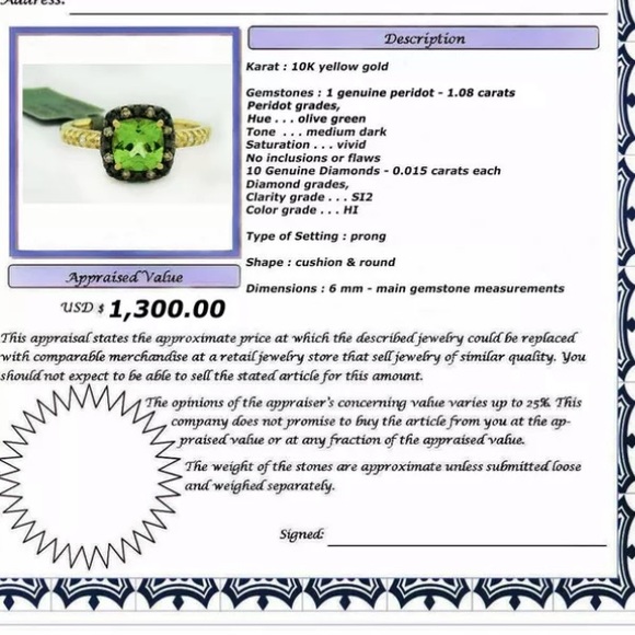❌❌❌SOLD❌❌❌NWT / APPRAISAL LORENZO JEWELRY LIMITED PERIDOT,GENUINE DIAMOND RING. - Picture 2 of 14
